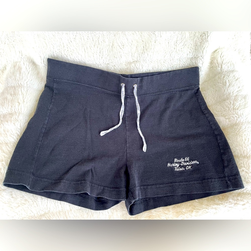 Women’s Harley Davidson Route 66 Tulsa, OK Black Drawstring Shorts Size Medium